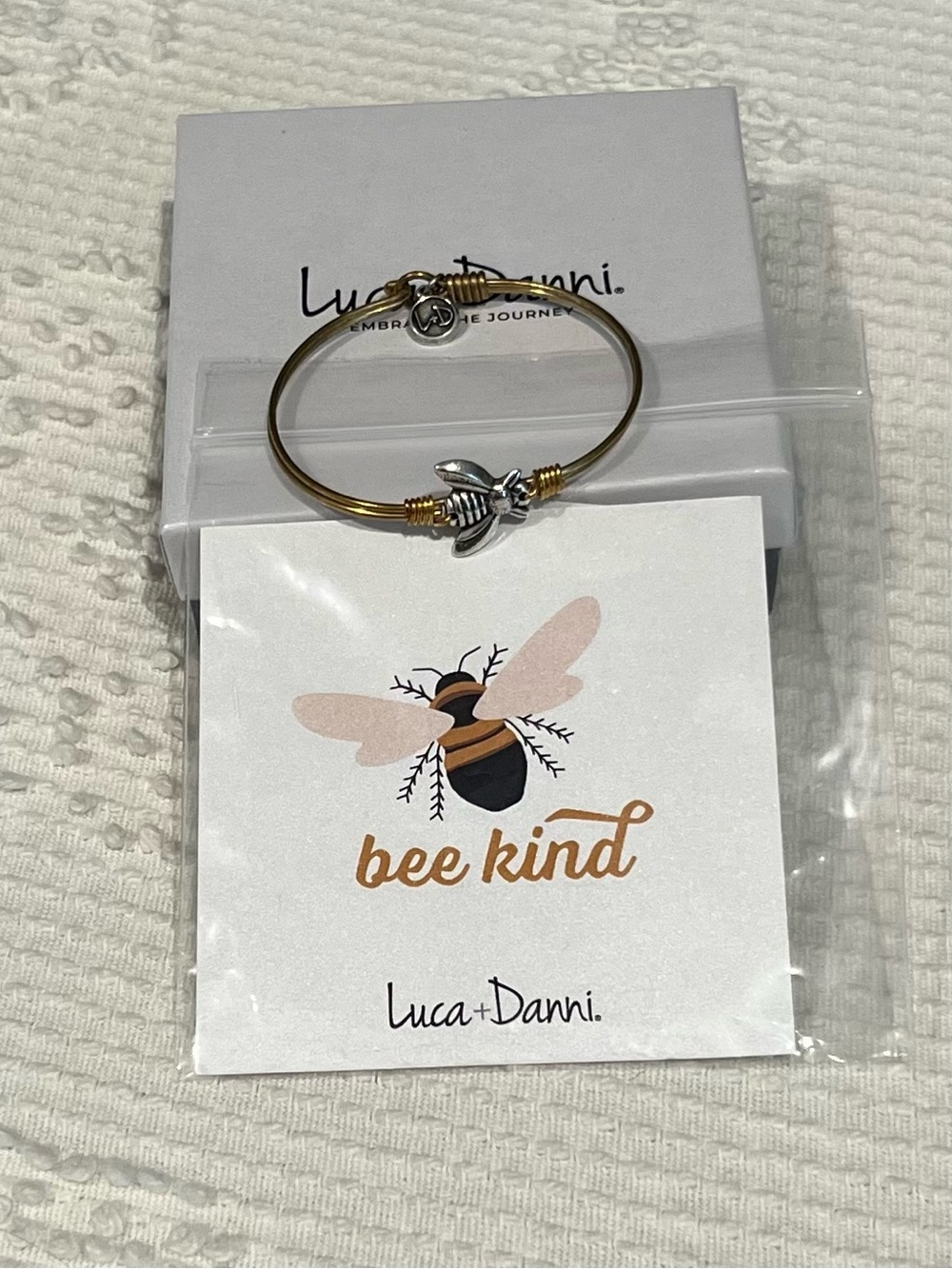 Luca + Danni Bee Kind Bangle Bracelet, Petite, LNWB, Brass and Silvertone